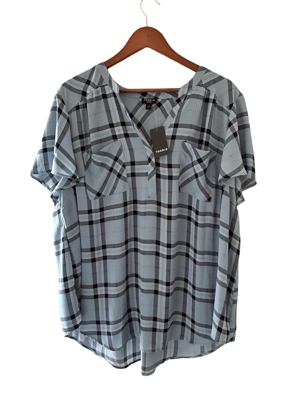 NWT, Torrid, Light Blue Plaid Harper Blouse, Size 3